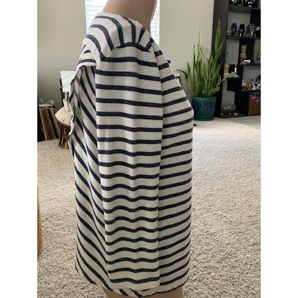 Loft Relaxed fit striped cotton petal back blouse sz L - Picture 5 of 6